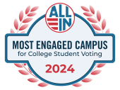 badge for being a most engaged campus for college student voting in 2024